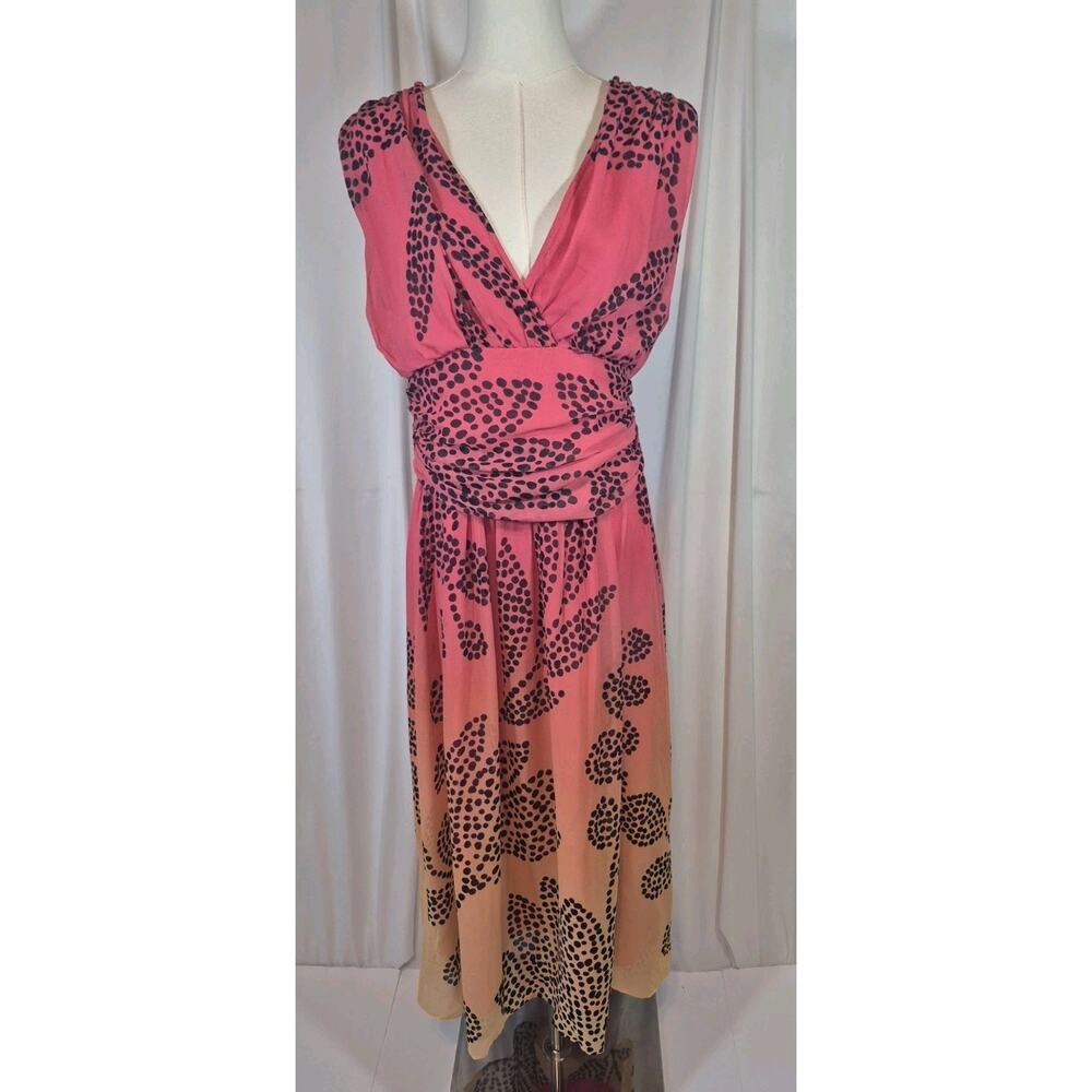 Anthropologie Pink-to-Peach Ombre Midi Dress with Black Floral Motif - Picture 2 of 9